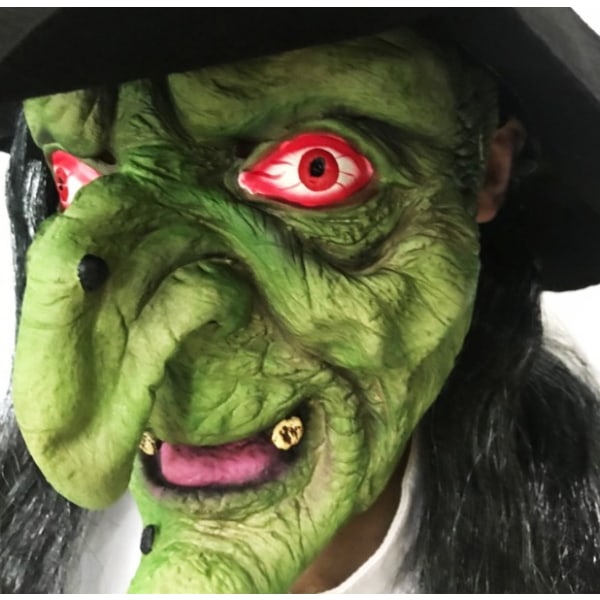Halloween langt hår grimace maske horror heks skræmmende maske latex pandebånd hat prom performance rekvisitter