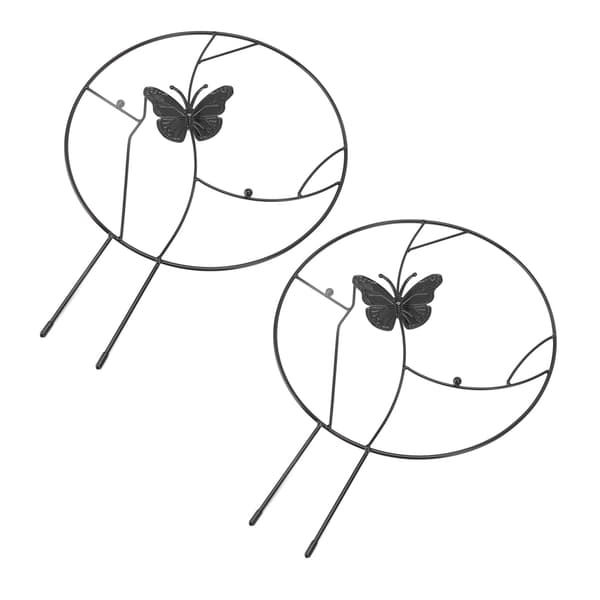 Blomma Växtstöd Järn Klätterställning för Hemträdgård Rund Ringdesign Svart 2-pack