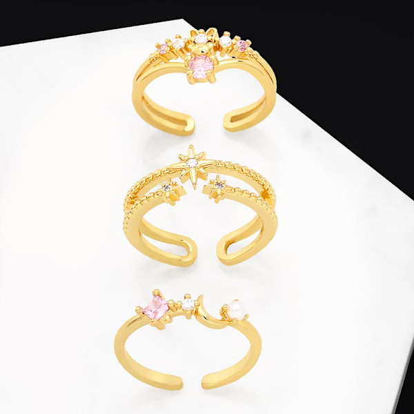 Ring Vintage Zircon Moon Star Modesmycken Ac10593 C