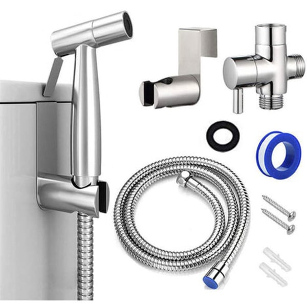 Toalett handduschsats, duschhuvud för badrumsrengöring, spruta för daglig personlig hygien, set (silver)