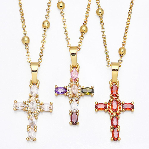 Halskæde Vintage Zircon Cross Fashion smykker Ac8643 Green