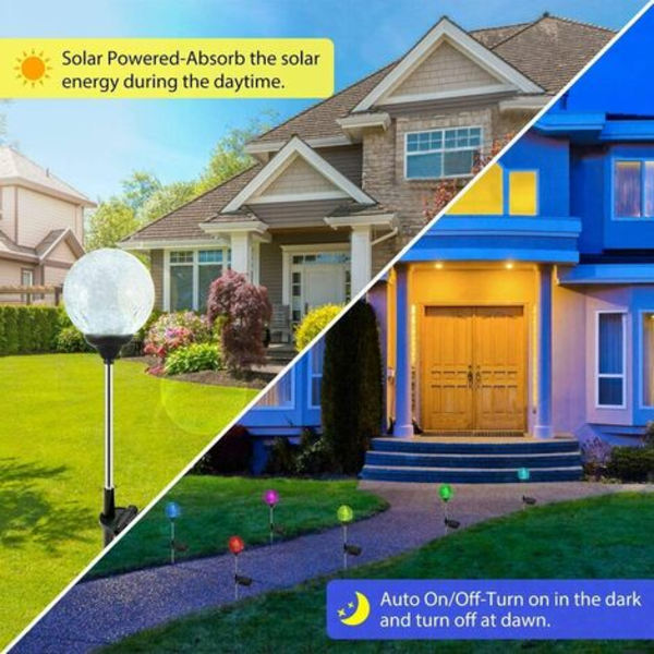 LED Solar Garden Light Set med 4 glaskulor, LED Solar Globe Stakes, Färgskiftande LED Trädgårdslampor för utomhusbruk, Garde