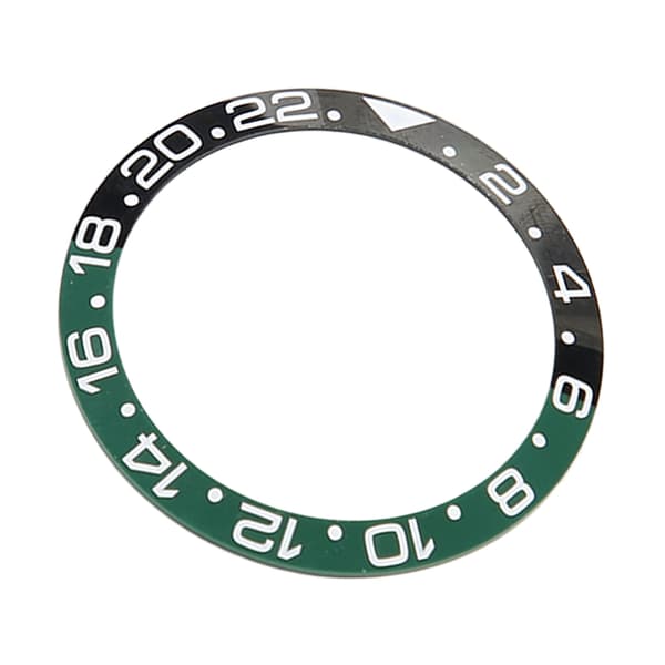 38mm GMT Klocka Bezel Insert Ring Svart Grön Bas Vita Markeringar Keramisk Bezel Insert