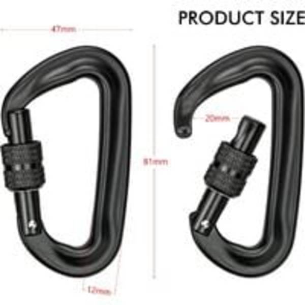 2 delar Heavy Duty Clip Karbinhake 12KN (1200KG) Klätterkarbinhake D-Ring Karbinhake Clips Twist Lock Karbinhake Clips för Gym Hängmattor Yoga Swing Camp