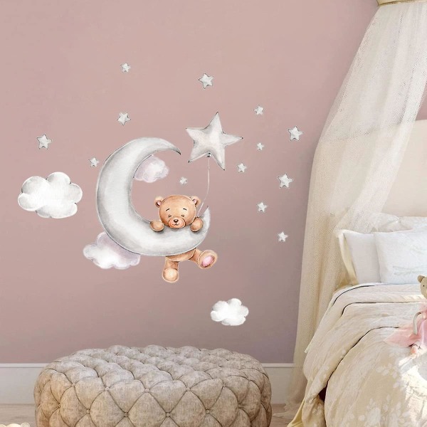 Tecknad Bear Moon Cloud Stars dekorativa väggdekal