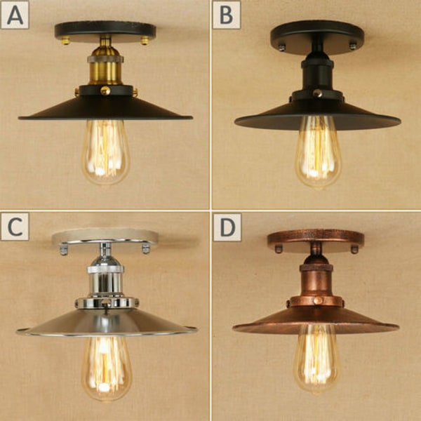 Retro taklampa med metallskärm, bondgårdstaklampa för korridoren loft köksbar med LED-lampor (typ C)
