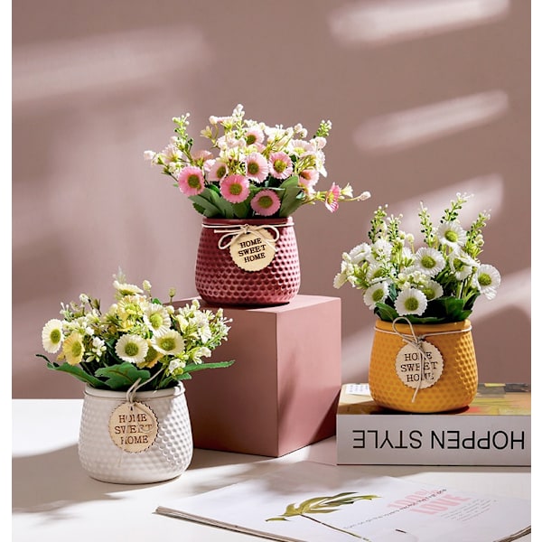 Keramisk suckulentkruka med bambubricka Liten blomkruka Suckulentkruka Kaktusväxt Kruka Blomkruka Presentinnehåll