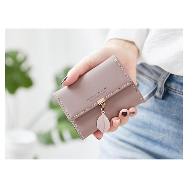 Liten plånbok För Kvinnor Rfid Flickor Plånbok Läder Vegan Löv Pendel Korthållare Organizer Blixtlås Myntväska A916-1149 Brown