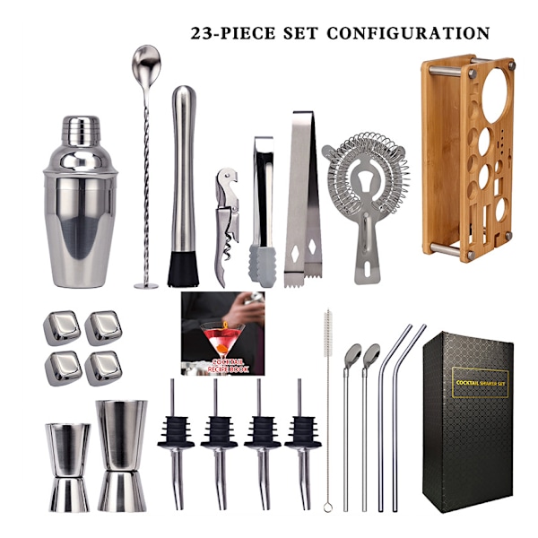 Bartender Cocktail Kit 23-delt shaker rustfrit stål shaker stativ til blandede drinks Martini Bar Værktøj (Størrelse: Boston Sh