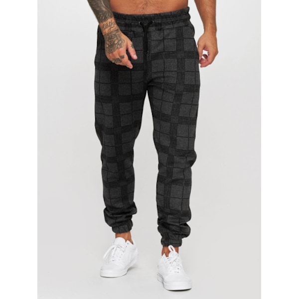 Harem-byxor för män i rutig design med fickor, smala byxor Black XL
