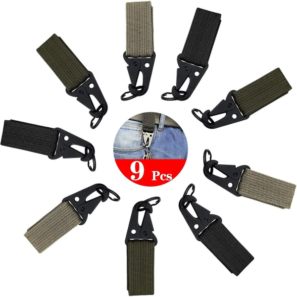 9st bälteskarbinhake, nylon med antifriktionsnyckelring Taktisk västspänne Militärstil Molle karbinhakeväv för bälte, väska, nyckelring, ca