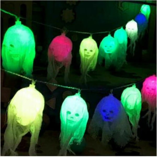 Halloween-dekorationer, 20 LED 3M batteridriven skalle Halloween String Lights Fjärrkontroll (Flerfärgad) LYCXAMES