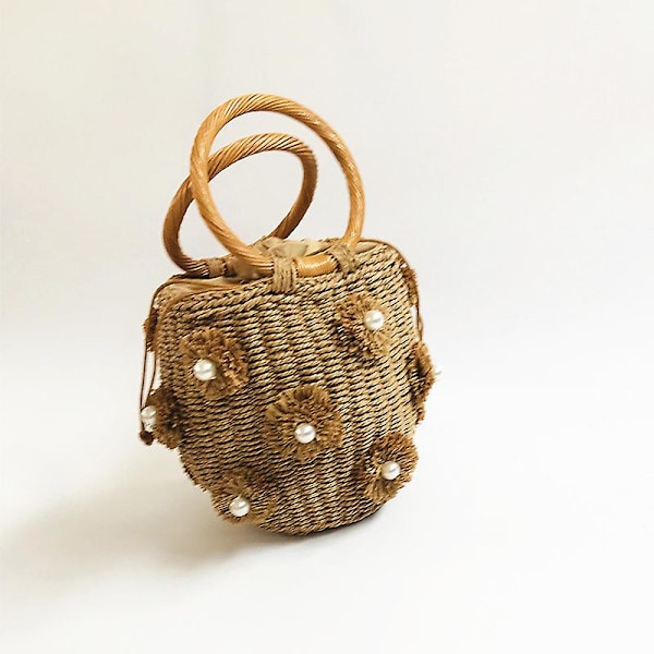 Kvinder Weave Skuldertaske Stråtaske Sommer Strandpung Til Rejse Hverdagsbrug A916-213 Brown