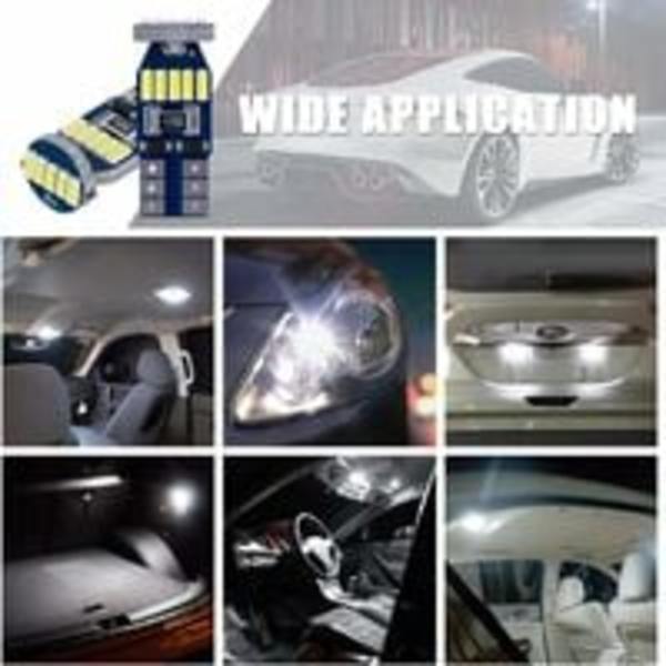 Feilfrie T10 W5W LED-pærer 15stk SMD 4014 Bil LED-lamper 194 168 2825 Hvit 6000K for Interiørlys, Bagasjeromslys, Skiltlys, Posisjonslys