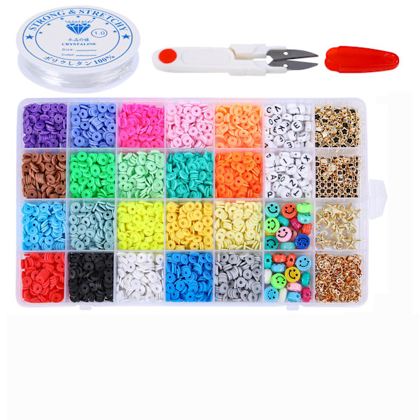 Förpackad mjuk keramikhalsband Armband Gör-det-själv smycken Set med skivade pärlor -Color6