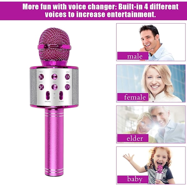 Mikrofoni, langaton Bluetooth karaokemikrofoni lapsille, kannettava 4-in-1-käsimikrofonilaite, kodin KTV-soitin kaiuttimella ja tallentimella
