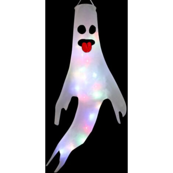 Halloween-riippuvat tuulisukat, Halloween Ghost -tuulisukat, Ghost Windsock -koristeet, Halloween LED-riippuva lippu, patiolle