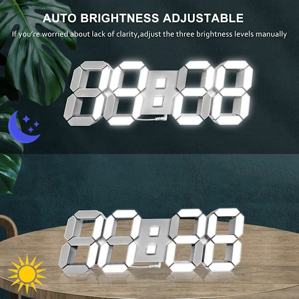 3D LED-väggklocka Digital väckarklocka Skrivbordsklocka Modern dekoration Fjärrkontroll Automatisk avbländning Tyst Kontor Hemma Boende