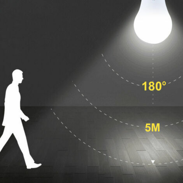 E27 LED-lampa, Med rörelsesensor, 7W, Vit, 2st