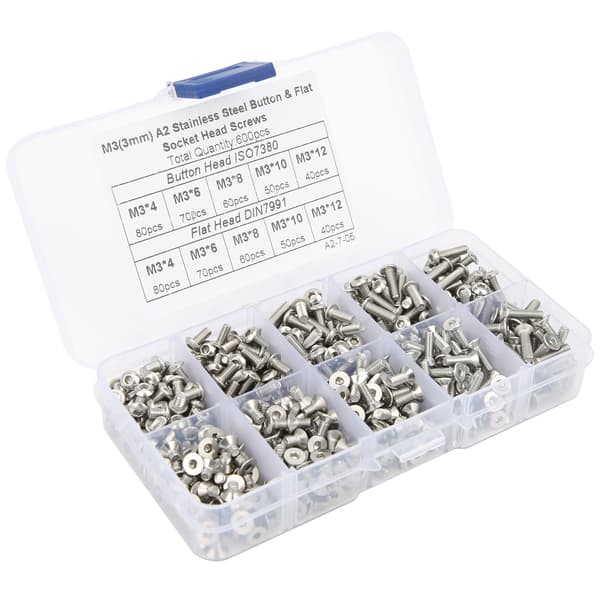 600 stk. 304 Rustfrit Stål Hex Pan Fladt Hoved Skrue Hardware Sæt