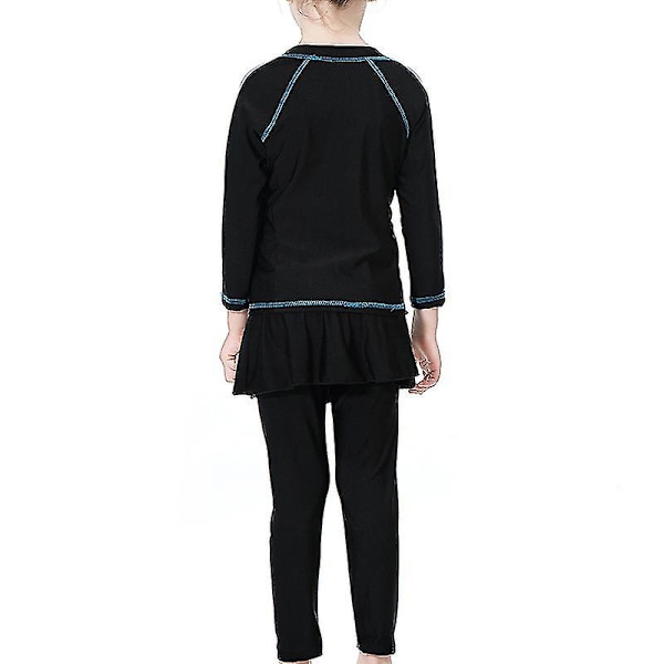 3st/ set Modest Burkini Badkläder Barn Flickor Muslimska Islamiska Cap Strandkläder Black 7-8 Years
