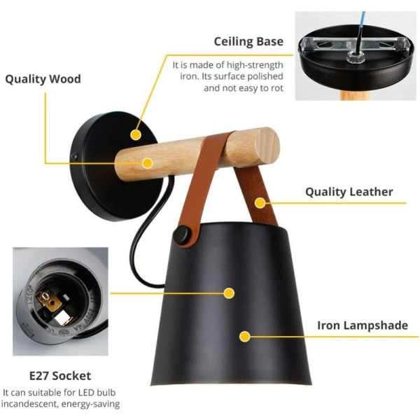 Nordisk stil bälte vägglampa enkel modern svart massivt trä vägglampa utan glödlampa，Lämplig för vardagsrum, gång, indo