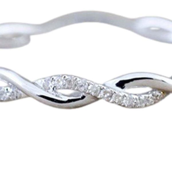 Kvinnor Ring Twisted Shape Strass Smycken Utsökt Bright Luster Ring för bröllop Silver US 6