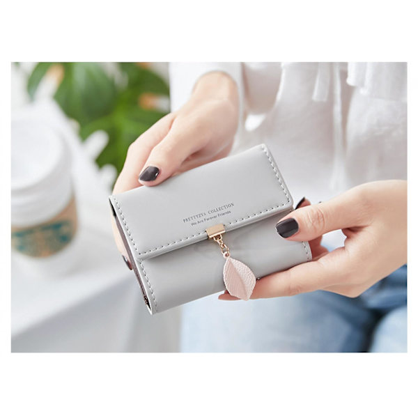 Liten plånbok För Kvinnor Rfid Flickor Plånbok Läder Vegan Löv Pendel Korthållare Organizer Blixtlås Myntväska A916-1149 Gray