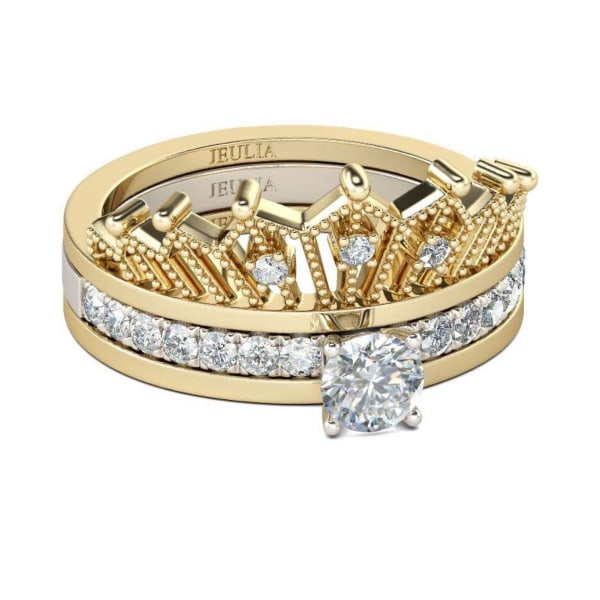 Aftagelig Kvinder Fashion Crown Rhinestone Finger Ring Wedding Bride Smykker Gave US 7