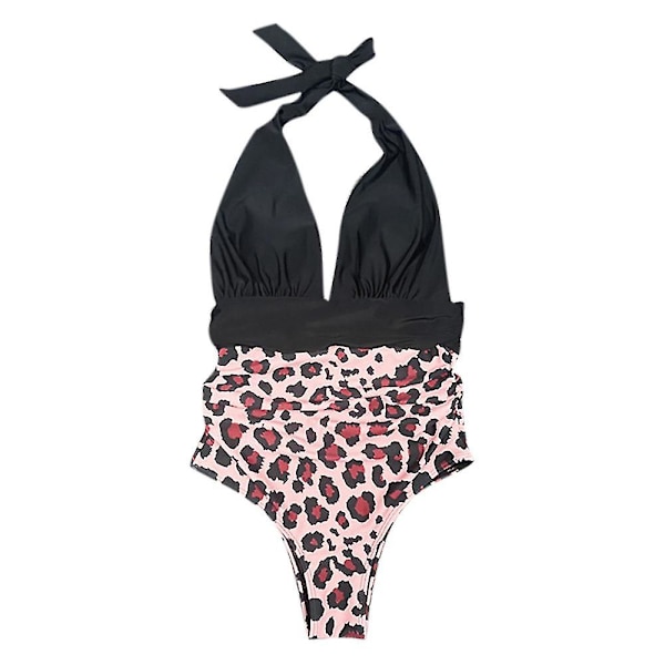 Dame One Piece Badedragt Halter Neck Svømmekostume Badedragt Badetøj Black Leopard M