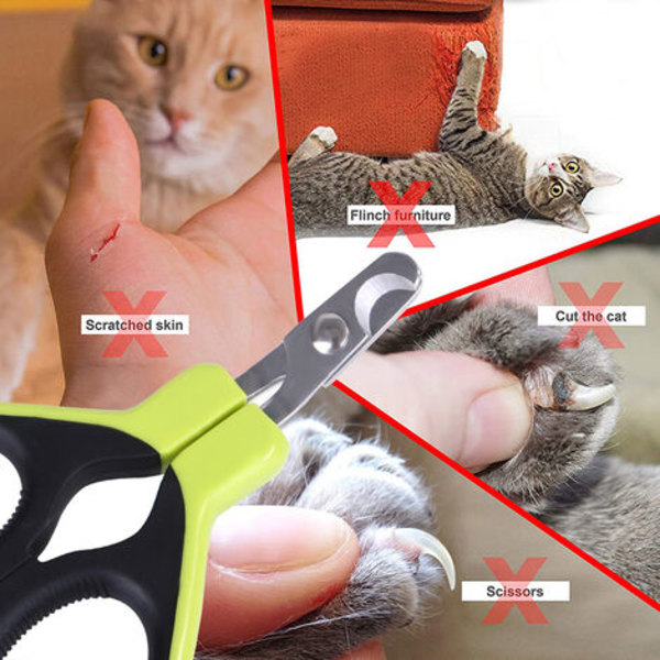 Cat Claw Clippers, Professionelle Cat Nail Clippers Rustfrit Stål Katte Neglesaks med buet hoved Cat Claw Clippers -