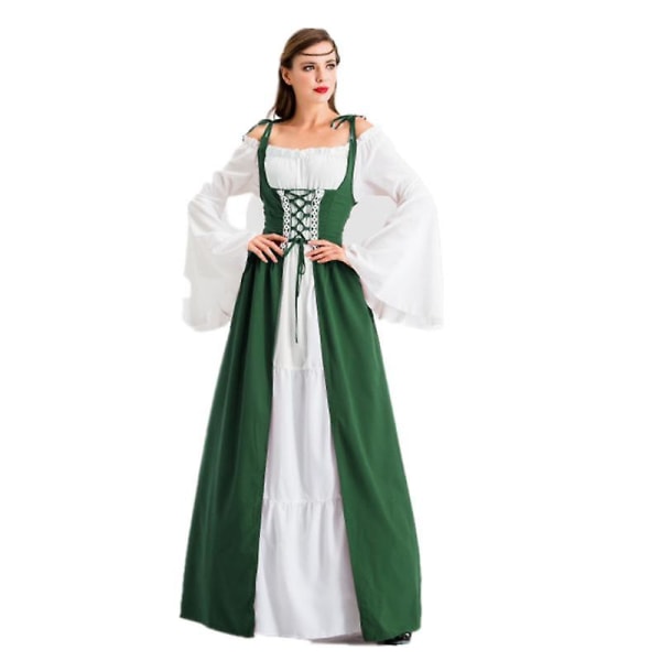 Halloween kostym medeltida renässans vintage klänning dark green XXL