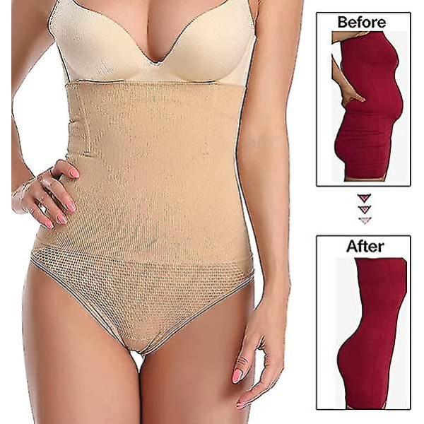 Hög midja magstring för damer Beige XL and 2XL
