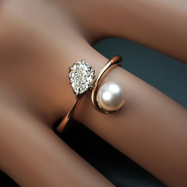 Charmig hudberörande Lady Ring Koppar Faux Pearl Cubic Zirconia Finger Band Smycken Tillbehör US 9