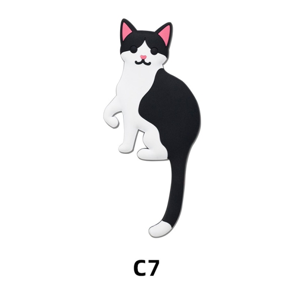 Kreativ tecknad djurkrok, böjbar svansarm, rolig djurkrok, mjuk PVC-krok (C-seriens blisterkort (svartvit katt)),