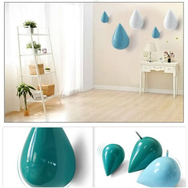 Set med 7 Creative Water Drop Klädkrok Krok Väggdekor Modern dekoration, ljusblå