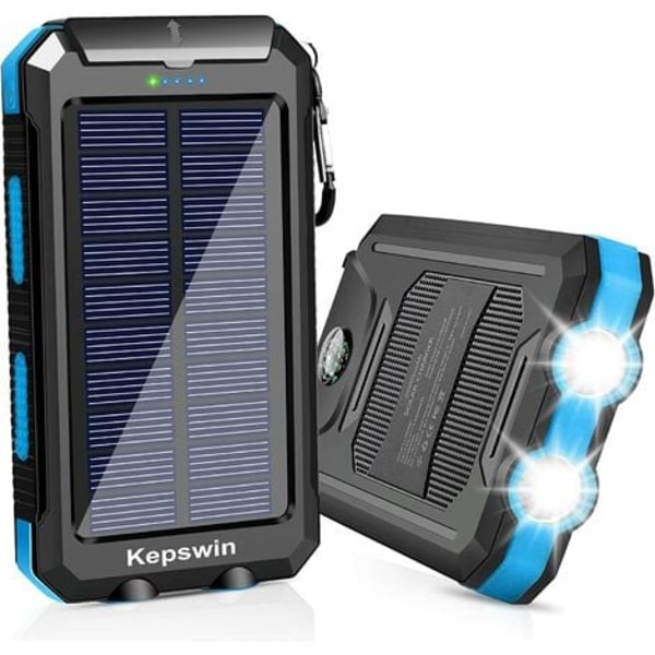 Solladdare 20000mAh Bärbar Solar Power Bank Vattentät extern reservbatteriladdare med 2 USB/LED-fickor Kompatibel med iPhone, surfplatta,