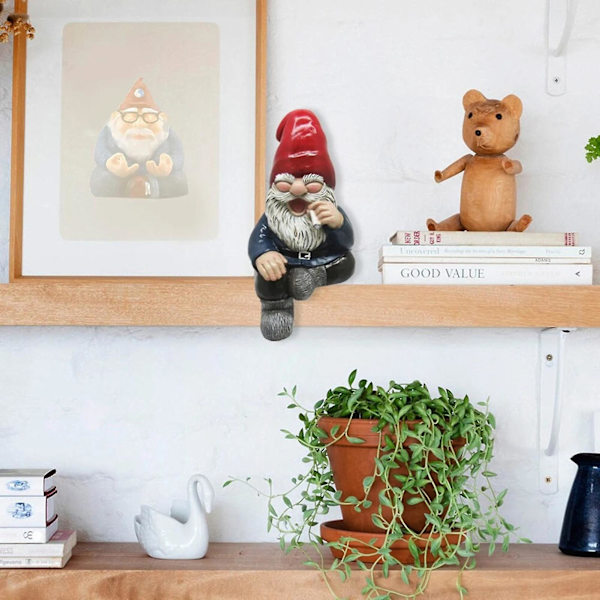 Miniatyrstaty Gubben Vitt Skägg Sittställning Harts Gubben Elf Ornament Bordsdekor