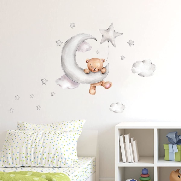 Tecknad Bear Moon Cloud Stars dekorativa väggdekal