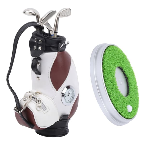 Stationär Golf Pennset 3 Kulspetspennor Mini Väska Zinklegering Golf Pennfodral Bas Brun Vit