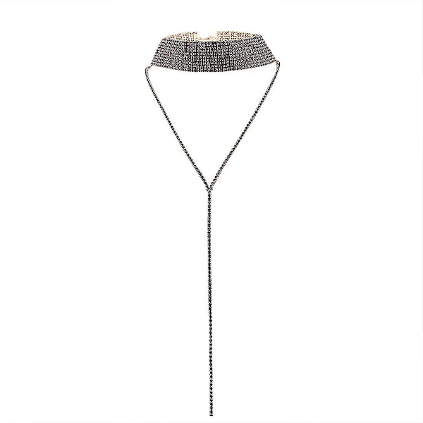 2 st Multi-rader Strass Choker Halsband Rund Hals Lång Drag Justerbar Hänge Halsband Smycken För Kvinnor (röd, svart)