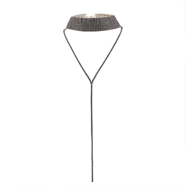 Monirivinen tekojalokivi Choker kaulakoru pyöreä kaula, pitkä veto, säädettävä riipus kaulakoru naisille - musta
