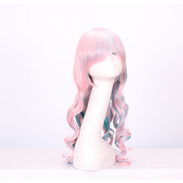Flerfärgad Lolita Lång Lockig Clip On Ponytails Cosplay Peruk