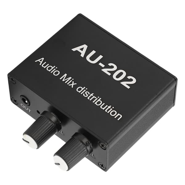 Stereo Mixer Audio Distributor 2 Input 2 Output 3.5mm Jack Plug and Play Aluminiumlegering
