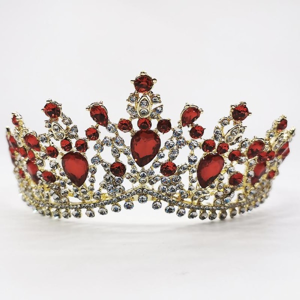 Jeweled Crowns Vackra Headpiece Bröllop Crown Bröllop Tiaras Håraccessoarer för bal födelsedag Red without comb