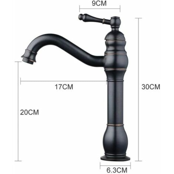 Retro blandingsbatteri Håndvask Armatur Sort messing Høj tud Badeværelse Slankt og antikt design Unik vandhane blandingsbatteri