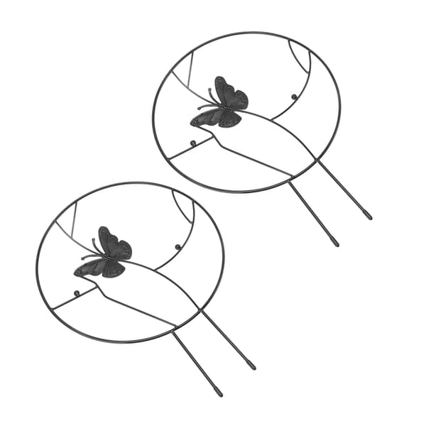 Blomma Växtstöd Järn Klätterställning för Hemträdgård Rund Ringdesign Svart 2-pack