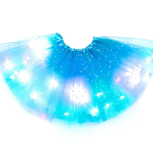 Led Glødende Lys Blomster Prinsesse Tutu Nederdele Piger Fairy Costume Light Up Nederdel blue