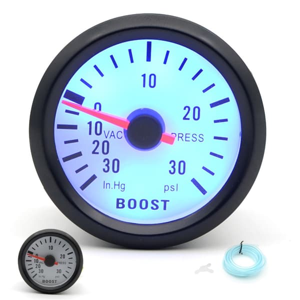 Universal Boost Pointer Vakuumtrycksmätare 0-30PSI 12V Blå LED-urtavla 52mm Dia för bilmotorer