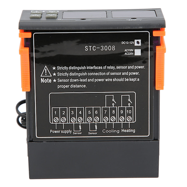 STC 3008 Dobbelt Display Digital Temperatur Termostat Controller med NTC Sensor DC 12V